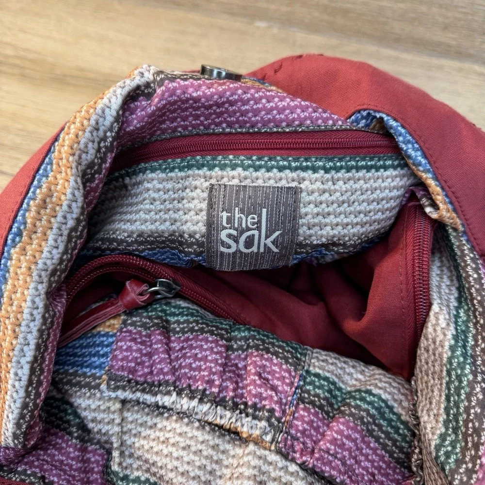 The Sak Womens Indio Hobo Handbag Red Leather Boho Braided Shoulder Tote Bag